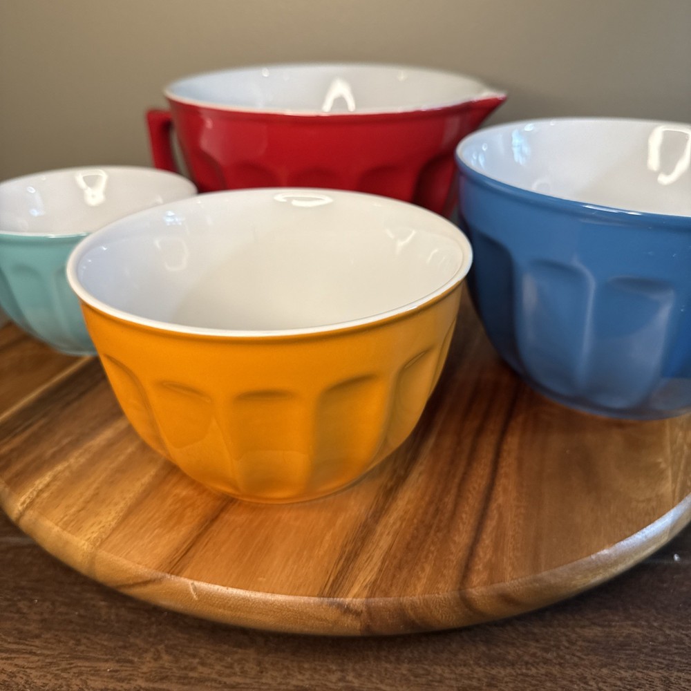 12 Piece Multicolored Stoneware Nesting Mixing Measuring Bowl Spoon Set