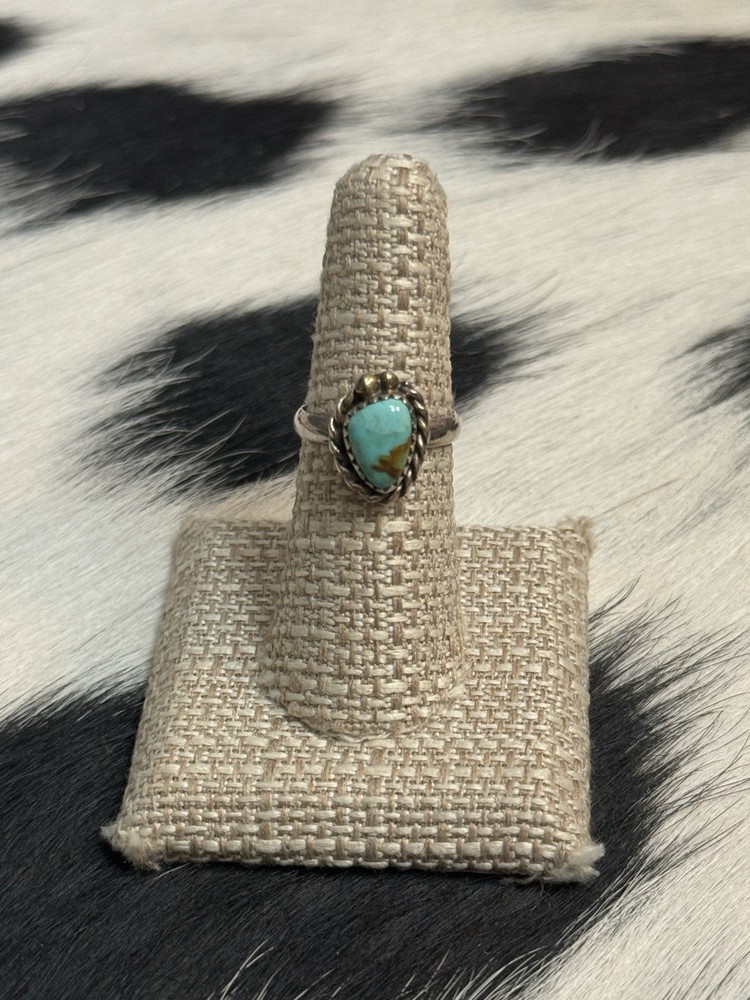 Native American Southwest Sterling Silver Turquoise Ring Single Stone Stacker 7