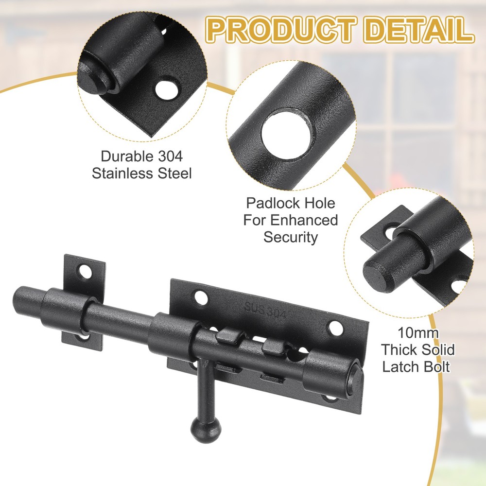 1Pcs Slide Bolt Latch, 5 in Barrel Bolt Latch with Dust Container 10mm [Black]