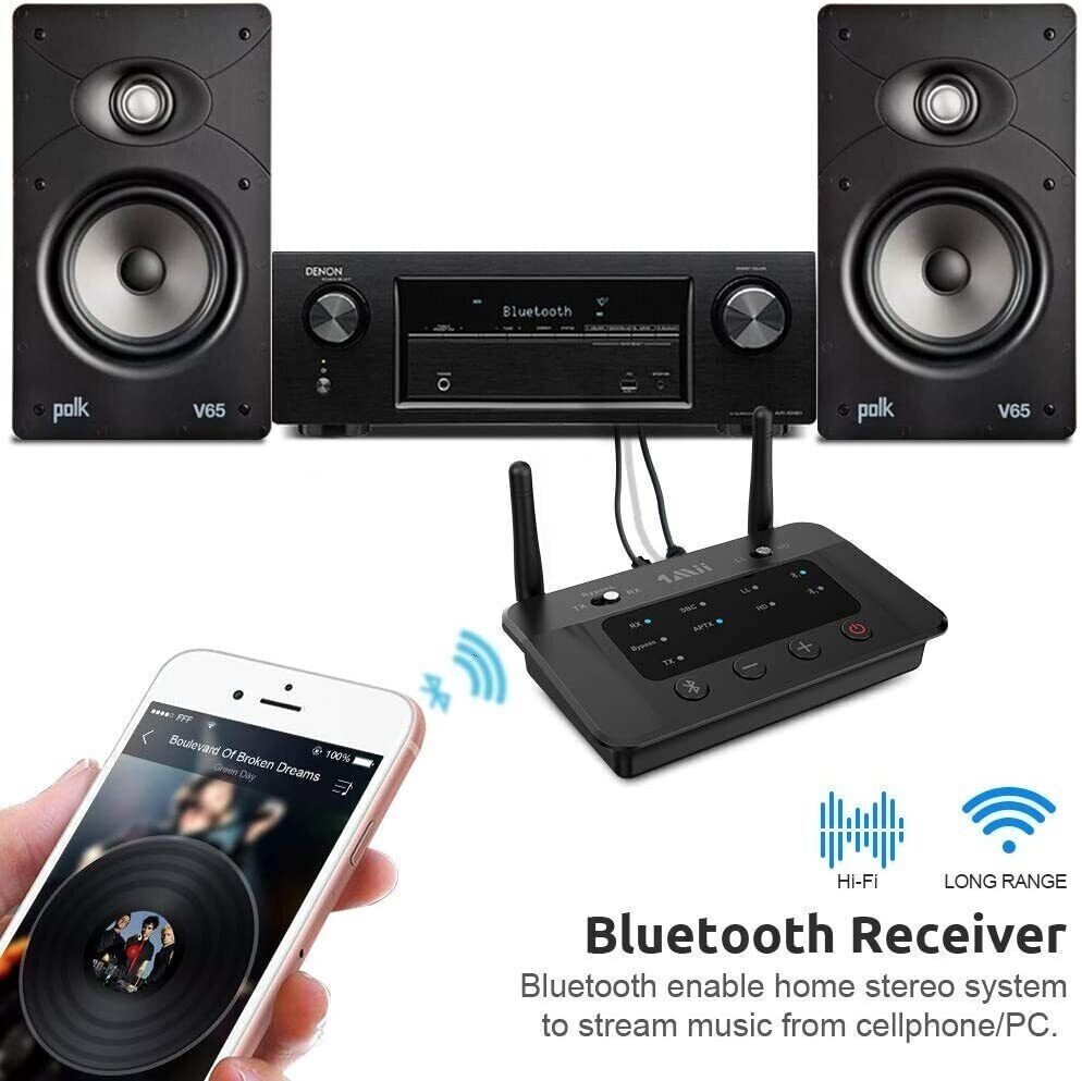 Bluetooth 5.3 Transmitter Receiver Long Range For TV Home Stereo Audio Adapter