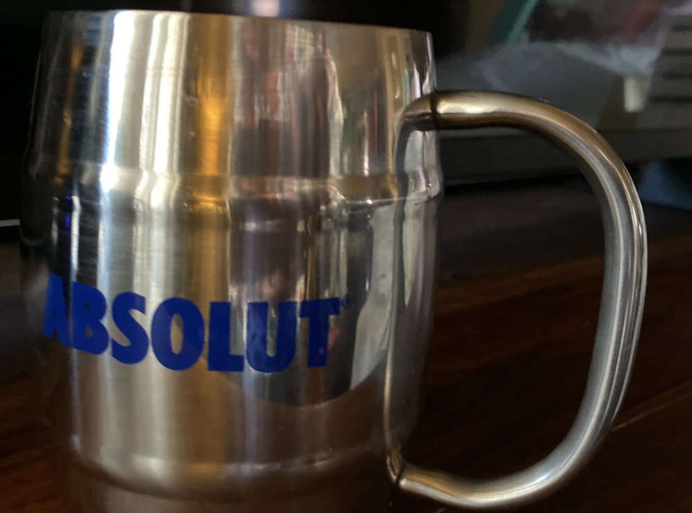 ABSOLUT. Vodka Chrome Mule Mug Barrell Shaped With Handle Cocktail Bar EUC