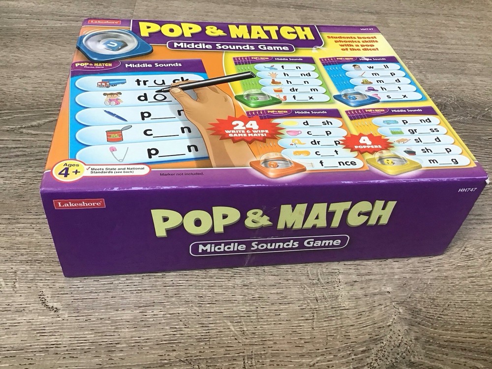 Lakeshore Learning developing games HH747 Pop & Match Middle Sounds Game Box C