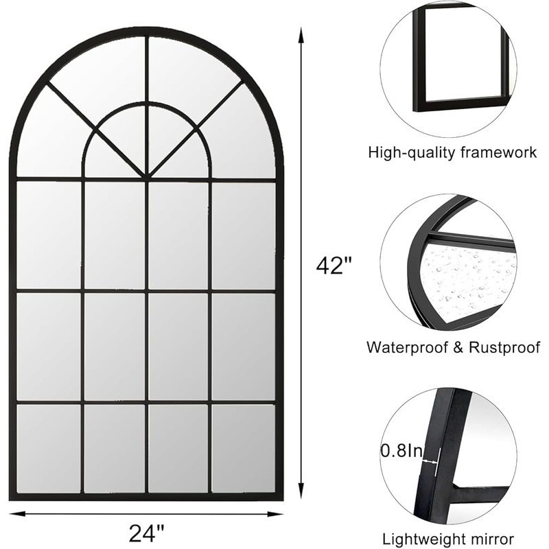 Arched Bathroom Mirror Decorative Iron Frame Explosion-Proof Easy Installation