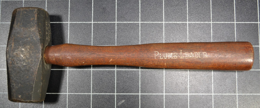 PLUMB LEADER - 3# - ENGINEERS HAMMER - DOUBLE FACED - MARKED HANDLE - ORIGINAL