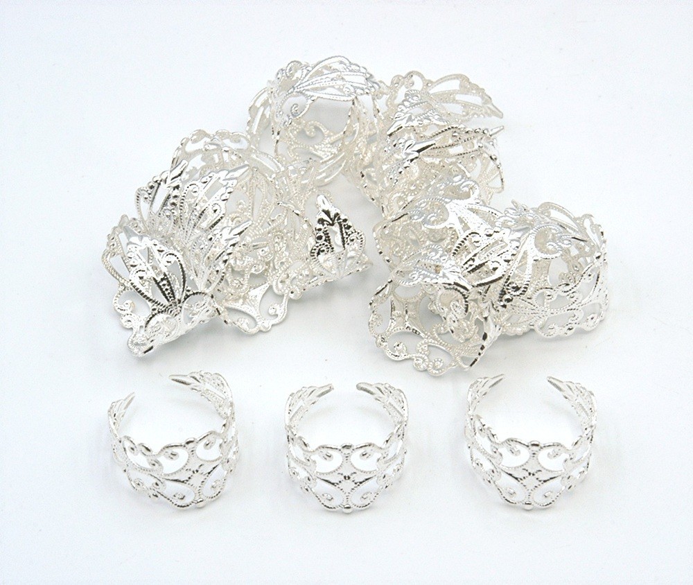 20 Pc Silver Adjustable Filigree Ring Blank Lot Ring Findings