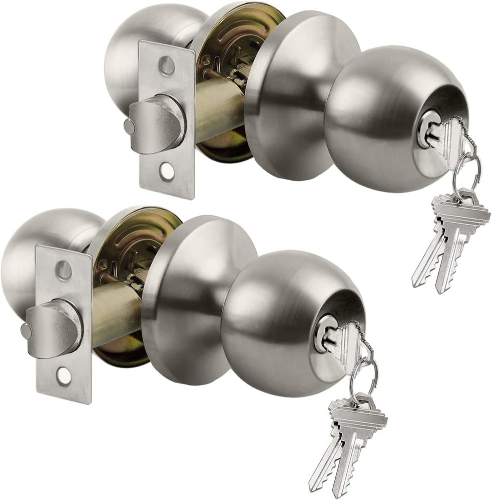 Elegant Satin Nickel 2 Pack Entry Door Knobs – Keyed Differently for Security