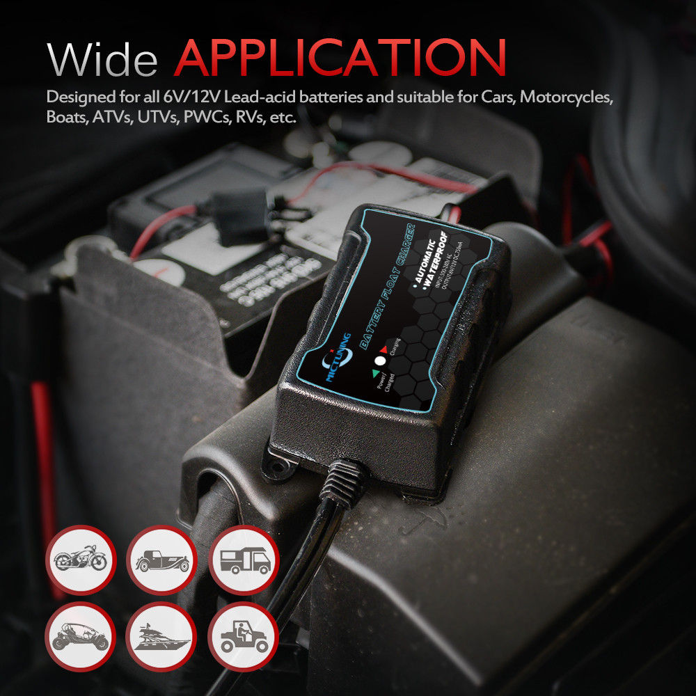 MICTUNING 6V 12V Intelligent Fully Automatic Battery Float Charger / Maintainer