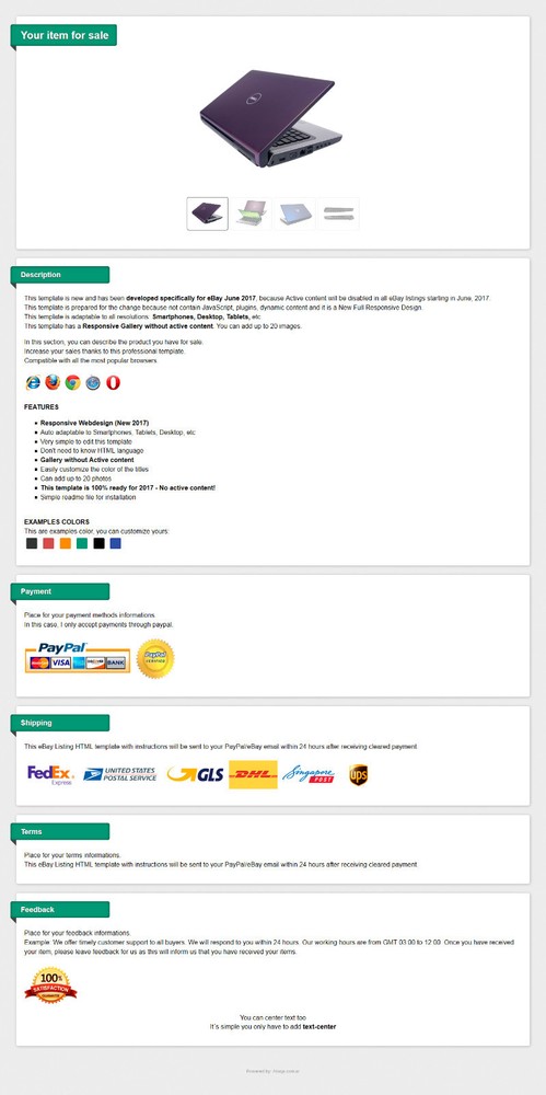 Responsive eBay Listing Template - New NO Active Content
