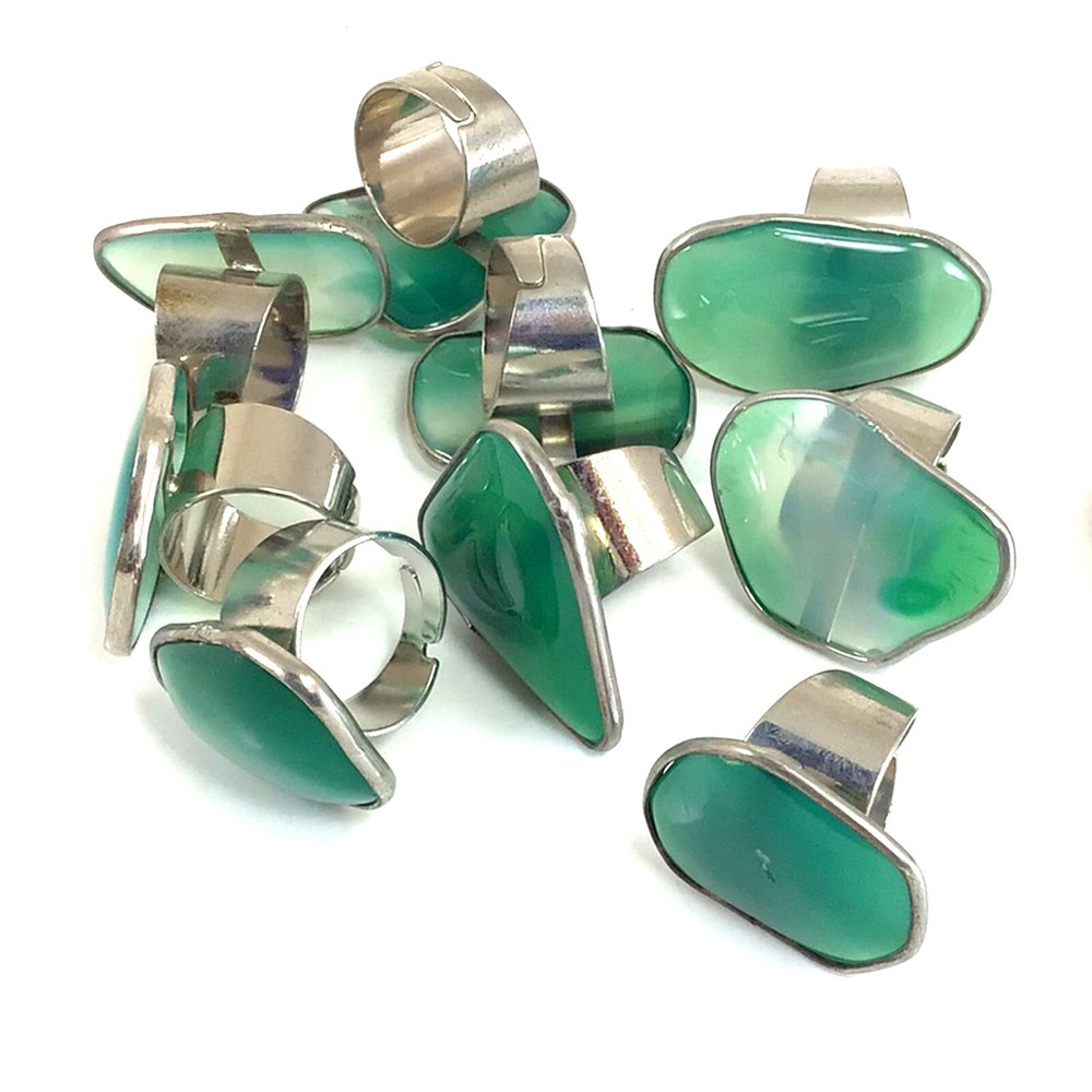 Green Agate Natural Agate Adjustable Ring Agate Freeform Silver Plated Ring Gift