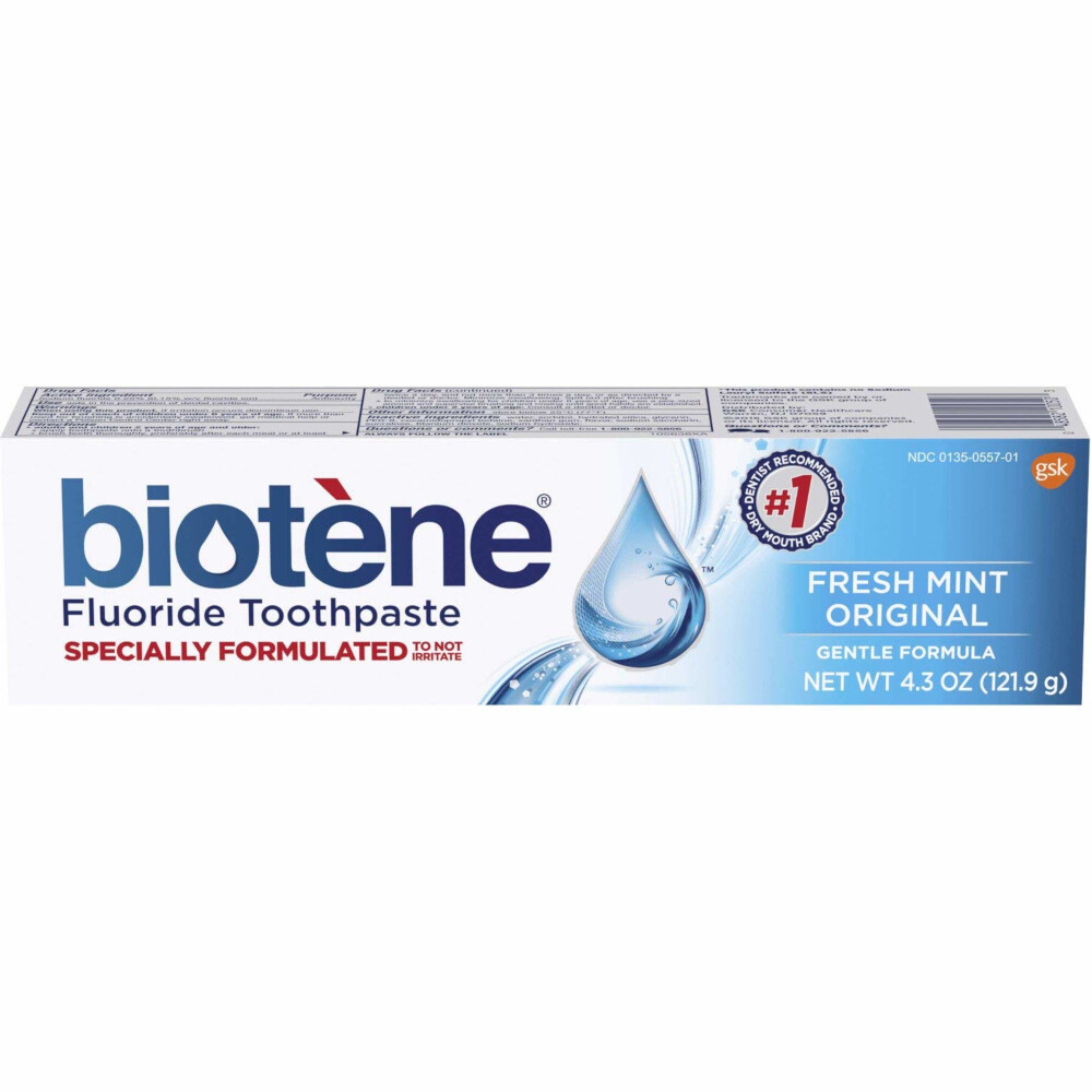 5 Pack - Biotene Fluoride Toothpaste, Fresh Mint, Gentle Formula 4.3oz Each