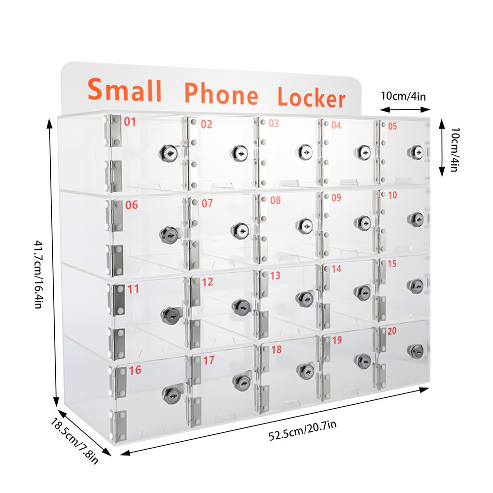 Clear Acrylic Cellphone Locker Rectangular Cell Phone Storage Box with Keys