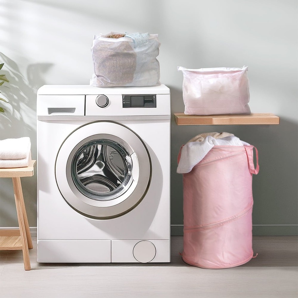 Pop-Up Spiral Polyester Laundry Hamper Space-Saving Laundry Bag Pink Adult
