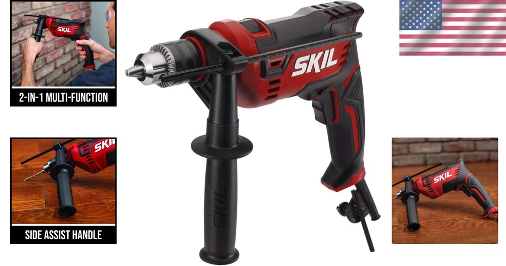 High Torque 7.5-Amp Hammer Drill - 1/2" Keyed Chuck, Variable Speed Control