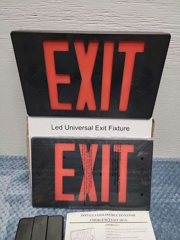 LED Universal Red Exit Sign with Black Housing, Battery Backup