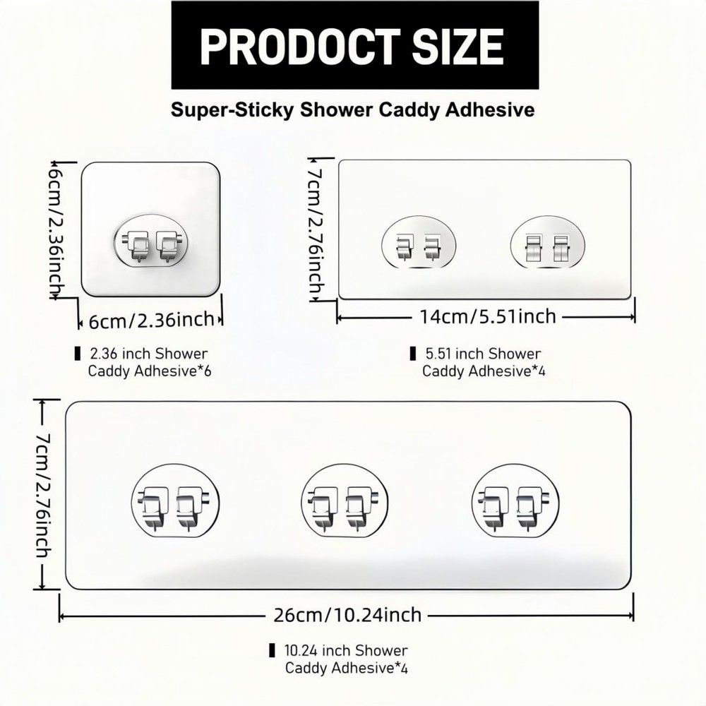 14 Pack Shower Caddy Adhesive Replacement, Waterproof Strong Shower Shelf Adh...