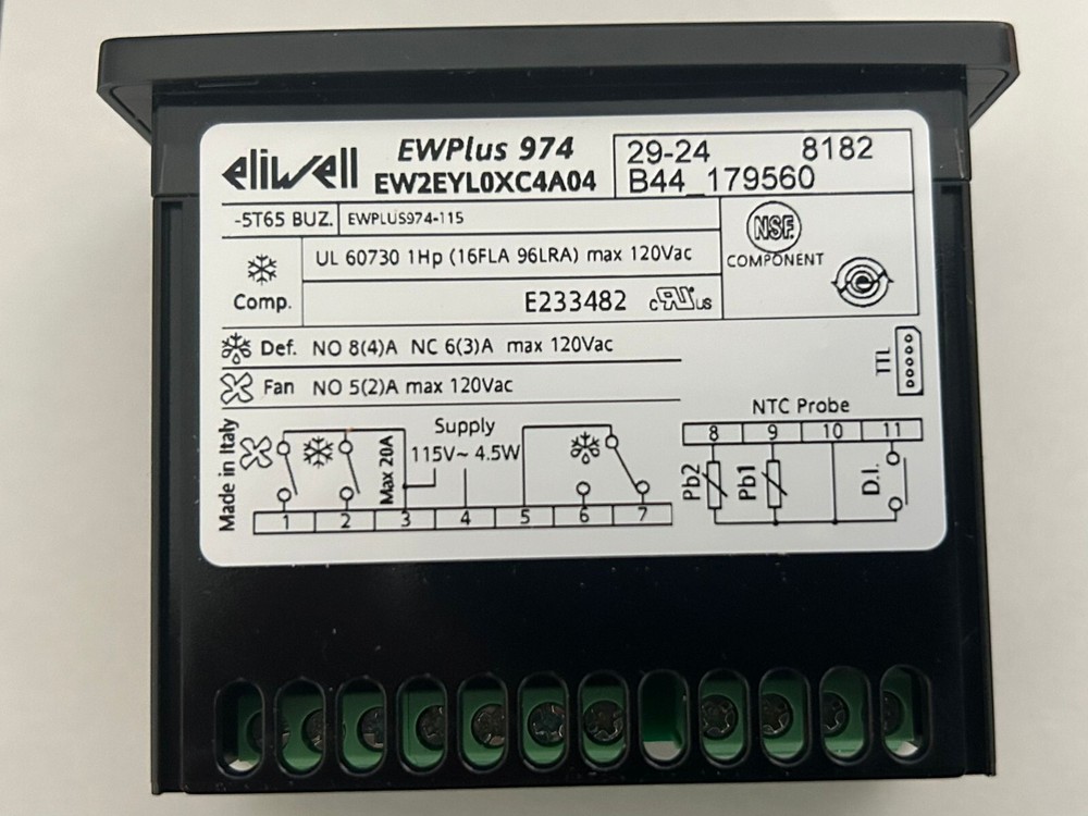 Eliwell EWPlus 974 Controller 120V with NTC Sensor for Freezer