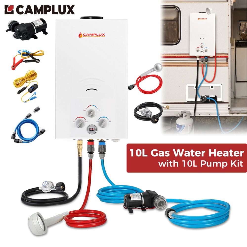 Camplux 10L Tankless Gas Water Heater Outdoor Hot Shower w/10L Pump Kit Optional