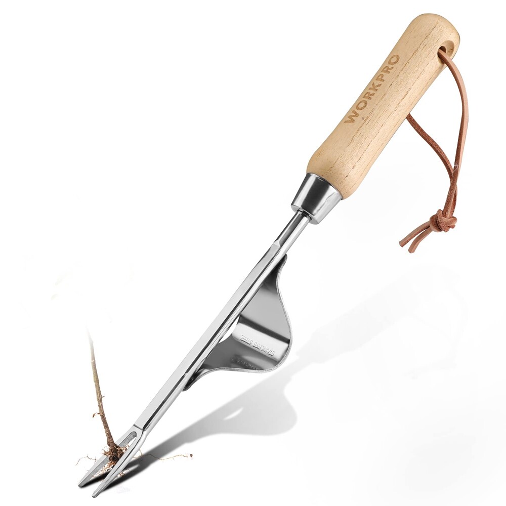 WORKPRO Weed Puller Tool V-Shaped Forks Leverage Base Weeds Removal Root Digging
