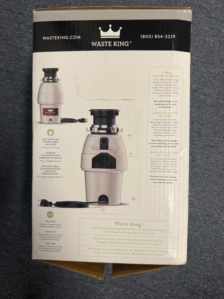 Waste King L-2600 Garbage Disposal Legend Series 1/2 HP Continuous Feed EZ Mount