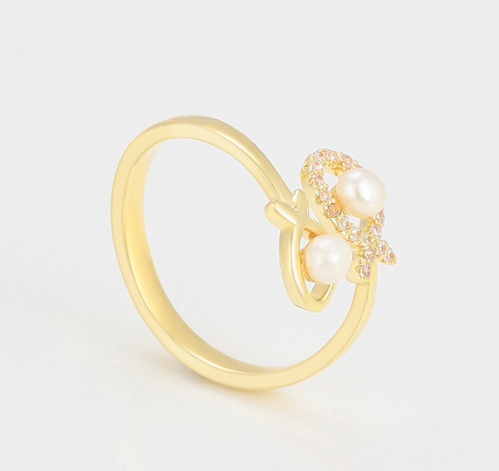Fish Ring Adjustable Ring 14k Gold Plated CZ Stone