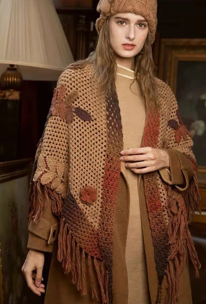 Soft Wool Hand-Knitted Shawl New