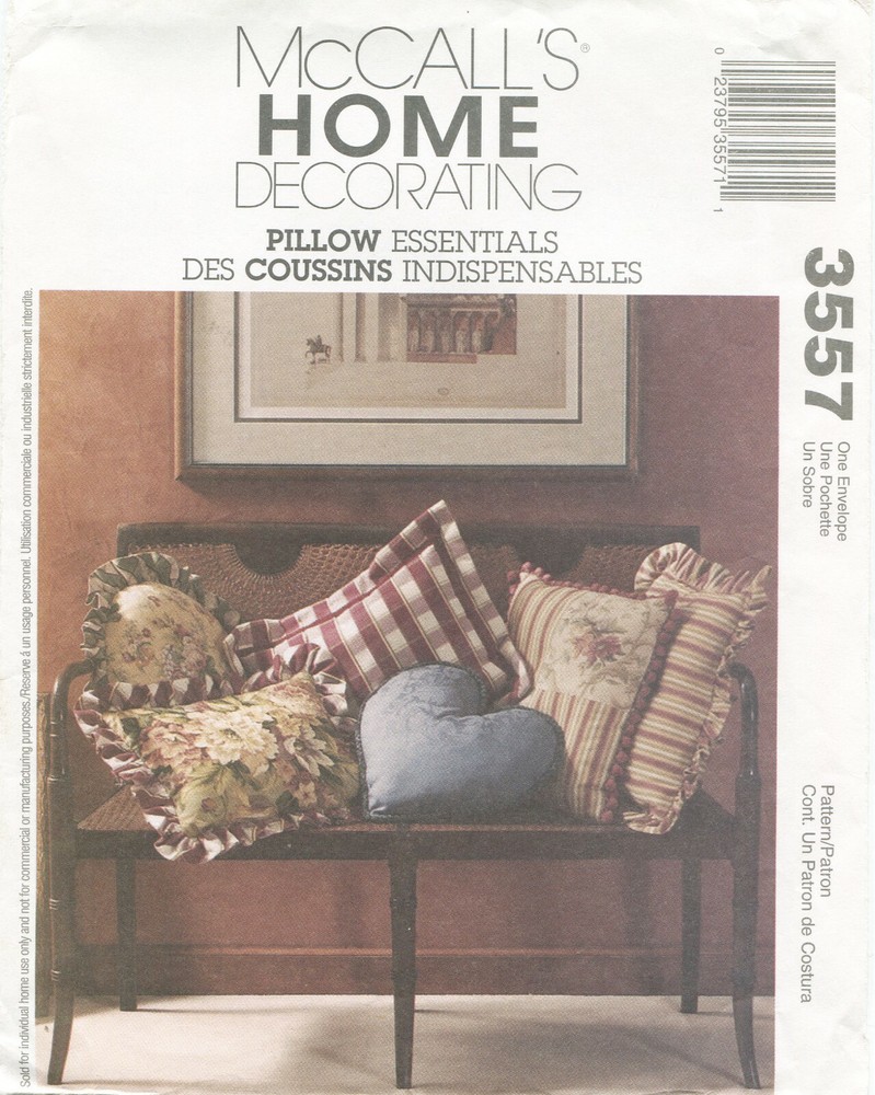 McCalls 3557 Pillow Essentials Sewing Pattern Uncut