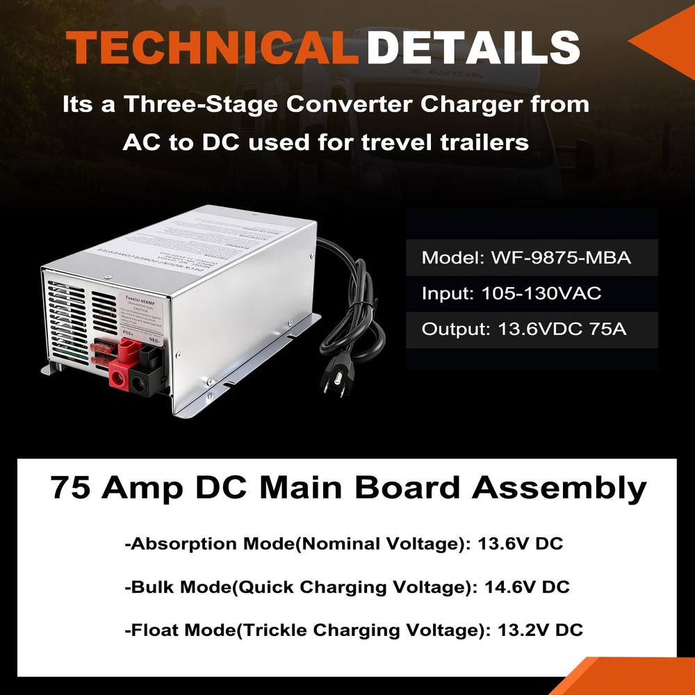 WF-9875 RV Trailer Camper 75 Amp Power Converter WF-9875-MBA Series ONE SET