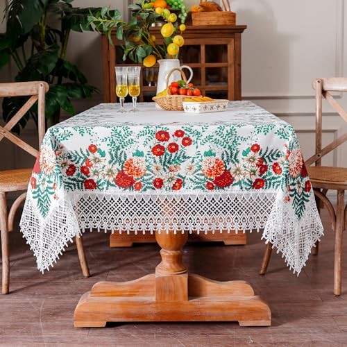 White Tablecloth Exquisite Embroidery Lace 70" x 52" (Rectangular) Floral Leaf