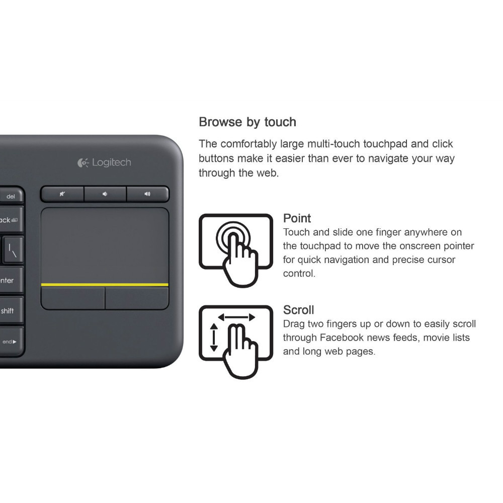 Logitech K400 Plus Wireless Touch Keyboard with Touchpad for PC connected TVs