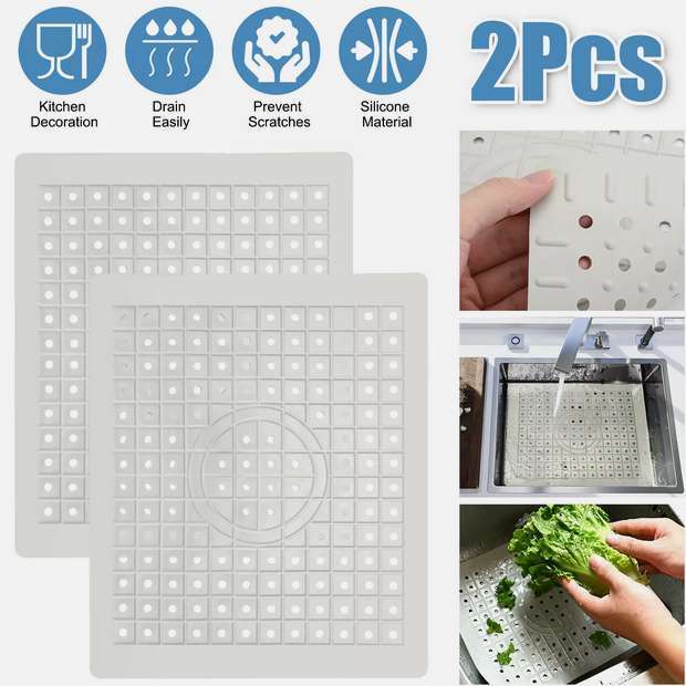 2X Kitchen Sink Mats Rubber Drain Pad Protector Gird Non-Slip Durable 10" x 12"
