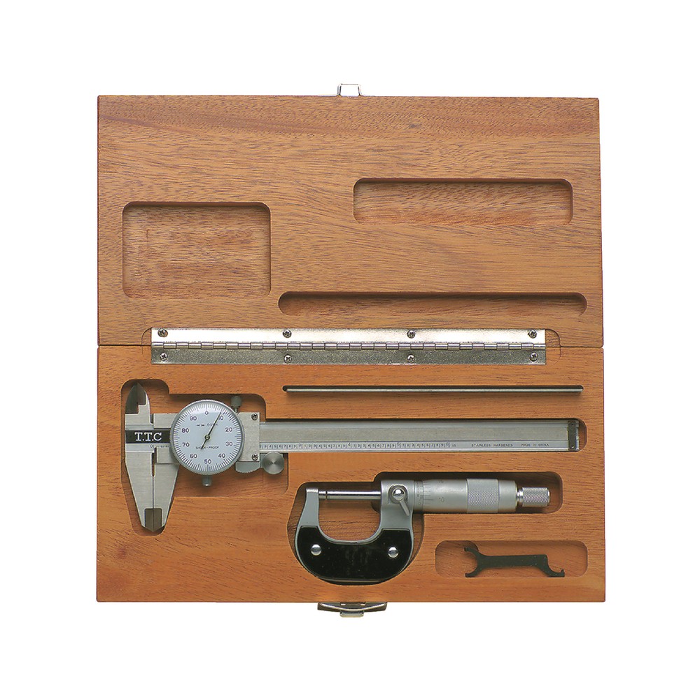 TTC MK-31 6" White Face Dial Caliper, 1" Micrometer & 6" Ruler Set