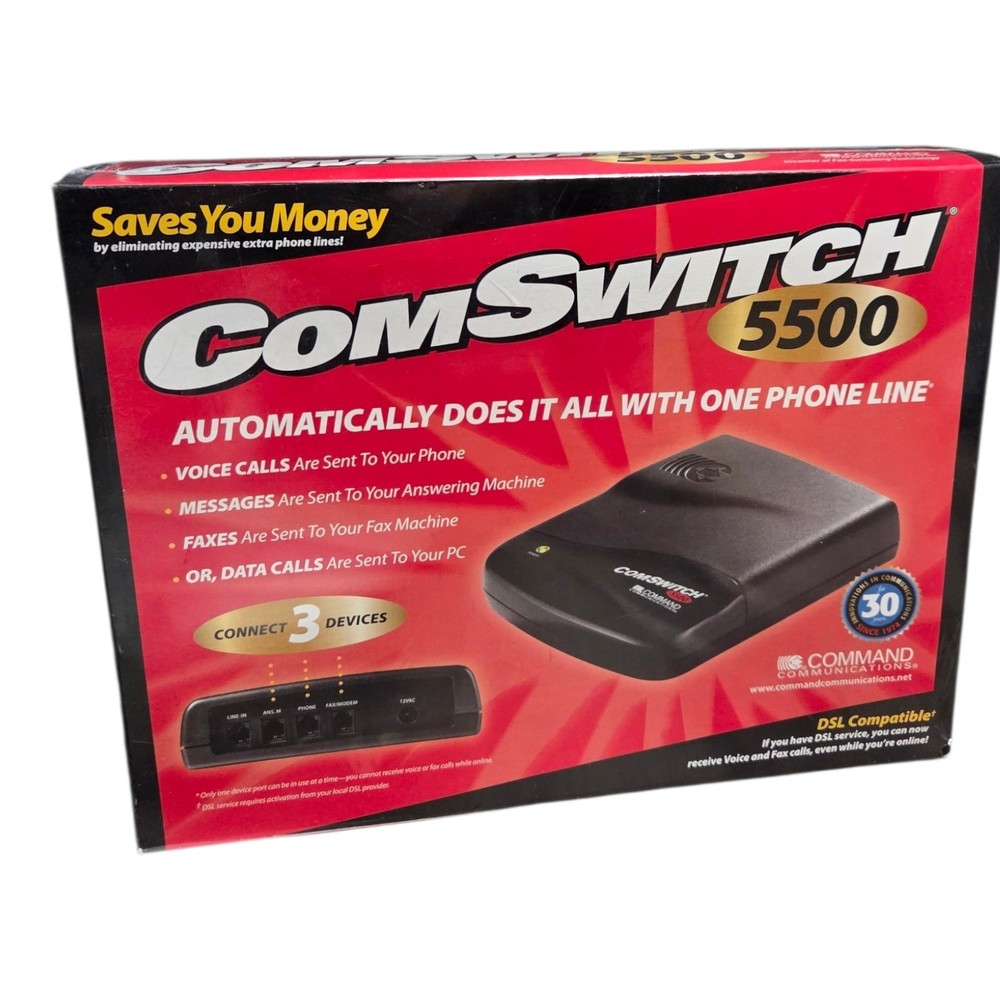SEALED Command Communications ComSwitch 5500 Phone Fax Modem 3-Port Call Switch