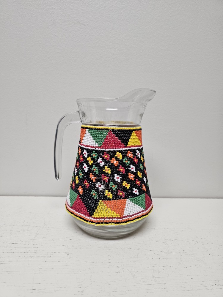 Clear Pitcher With Colorful Multicolored Bead Work