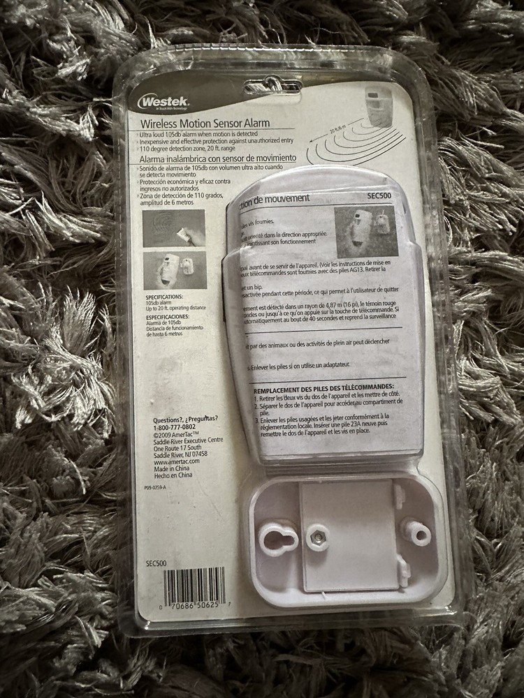 Westek Wireless Motion Sensor Alarm SEC500 with 2 Remote Controls