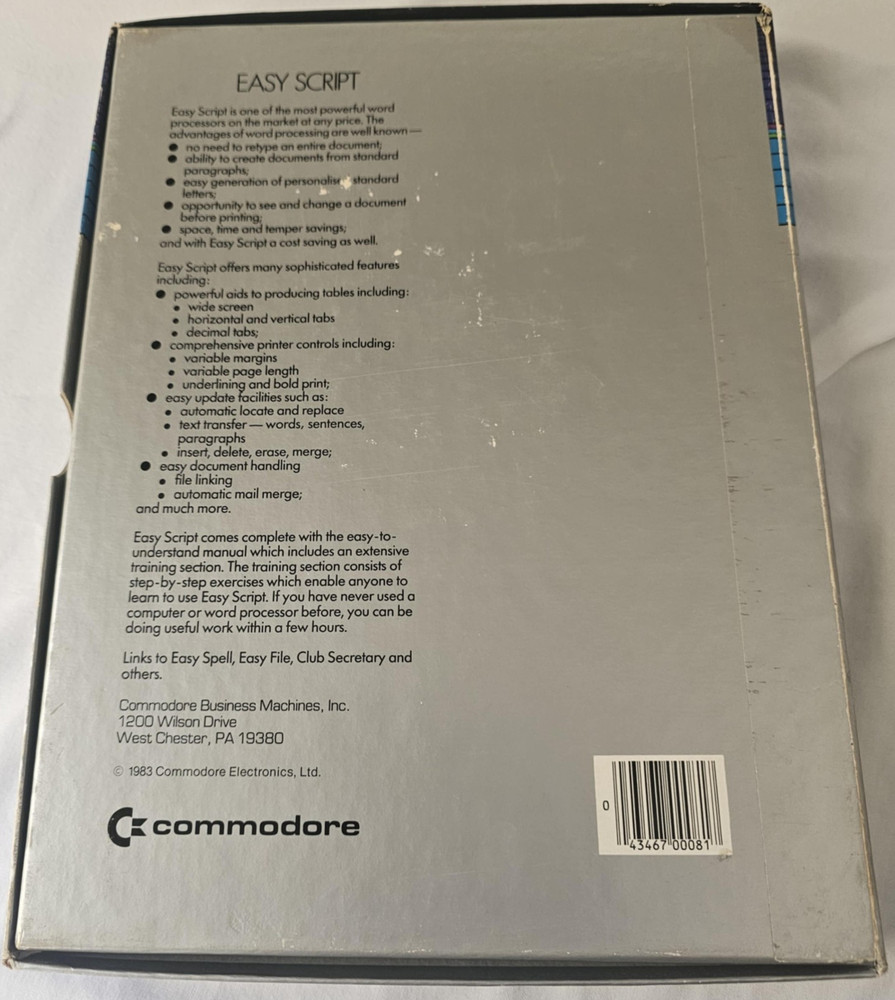 Commodore 64 Easy Script Advanced Word Processor 1983 Original Box + Manual