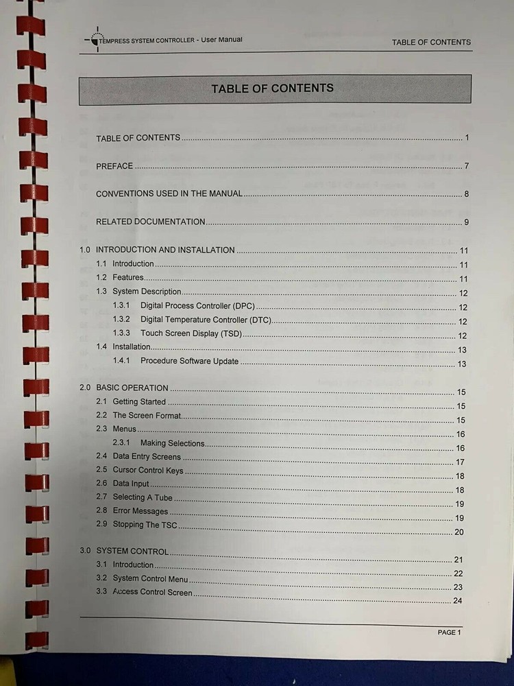 Tempress System Controller User Manual 1998, Used