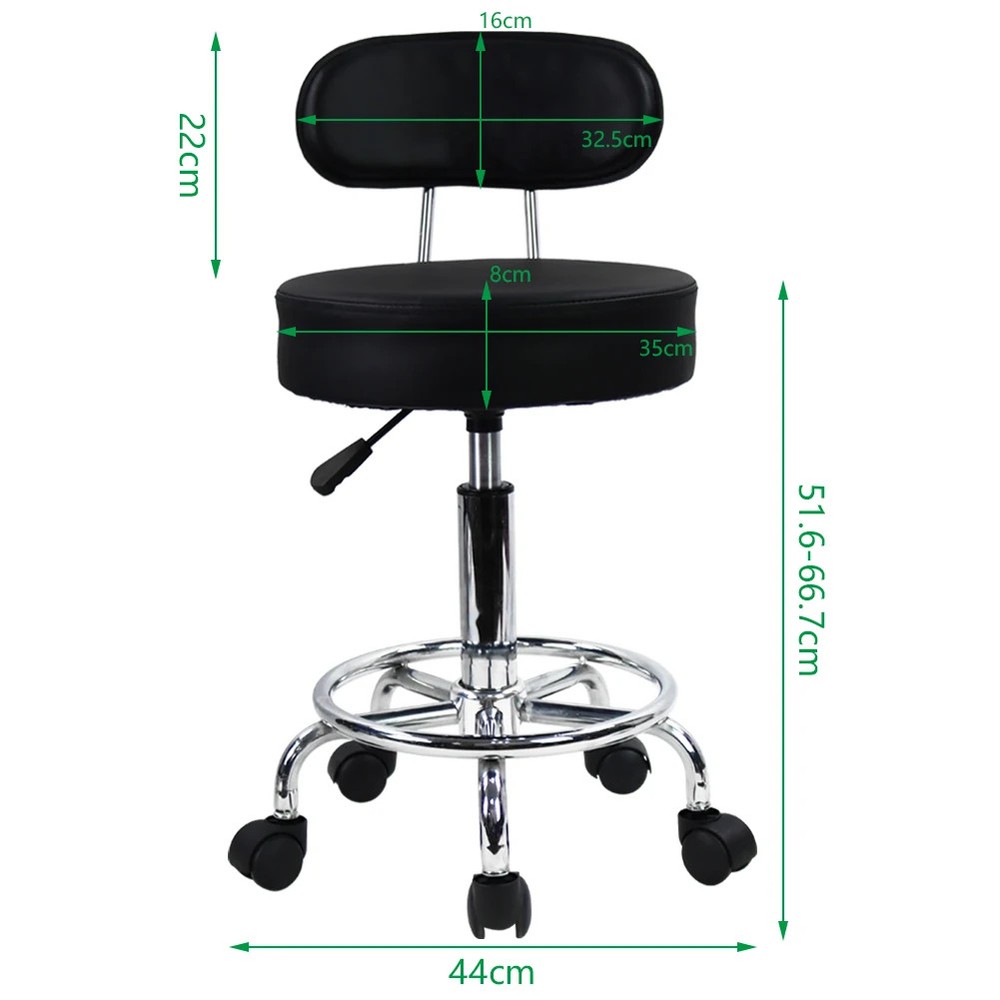 PU Leather Rolling Stool Mid-Back with Footrest HeightAdjustable Office Computer