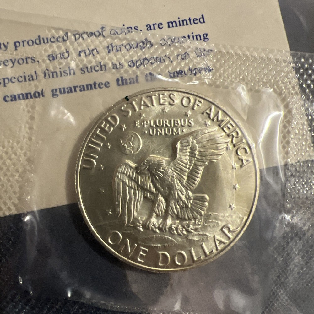 1974 S US Mint Eisenhower Blue Ike 40% Silver Dollar w/ Envelope ~
