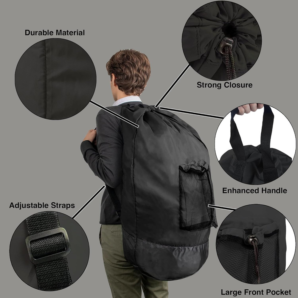 Laundry Bag Backpack with Shoulder Straps and Mesh Pocket Laundry Backpack Large