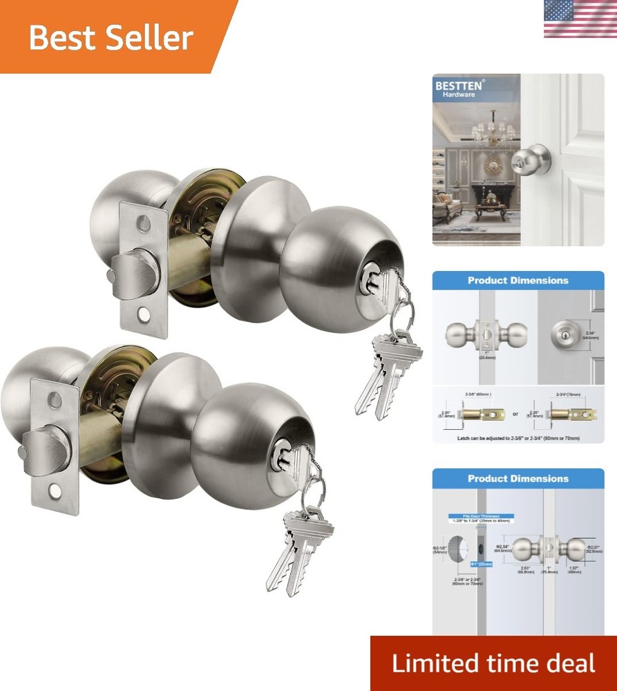 Elegant Satin Nickel 2 Pack Entry Door Knobs – Keyed Differently for Security