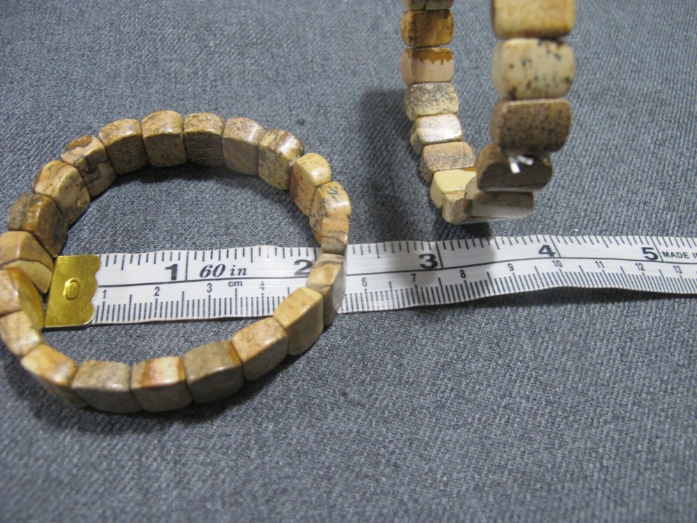 Vintage boho marbled brownish real stones beads elastic 2 bracelets