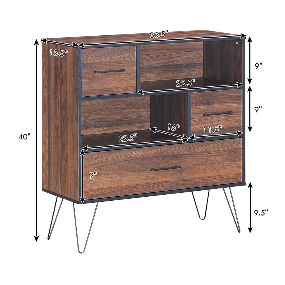 Sideboard Storage Cabinet Multipurpose Display Unit w/ Drawers Walnut Home