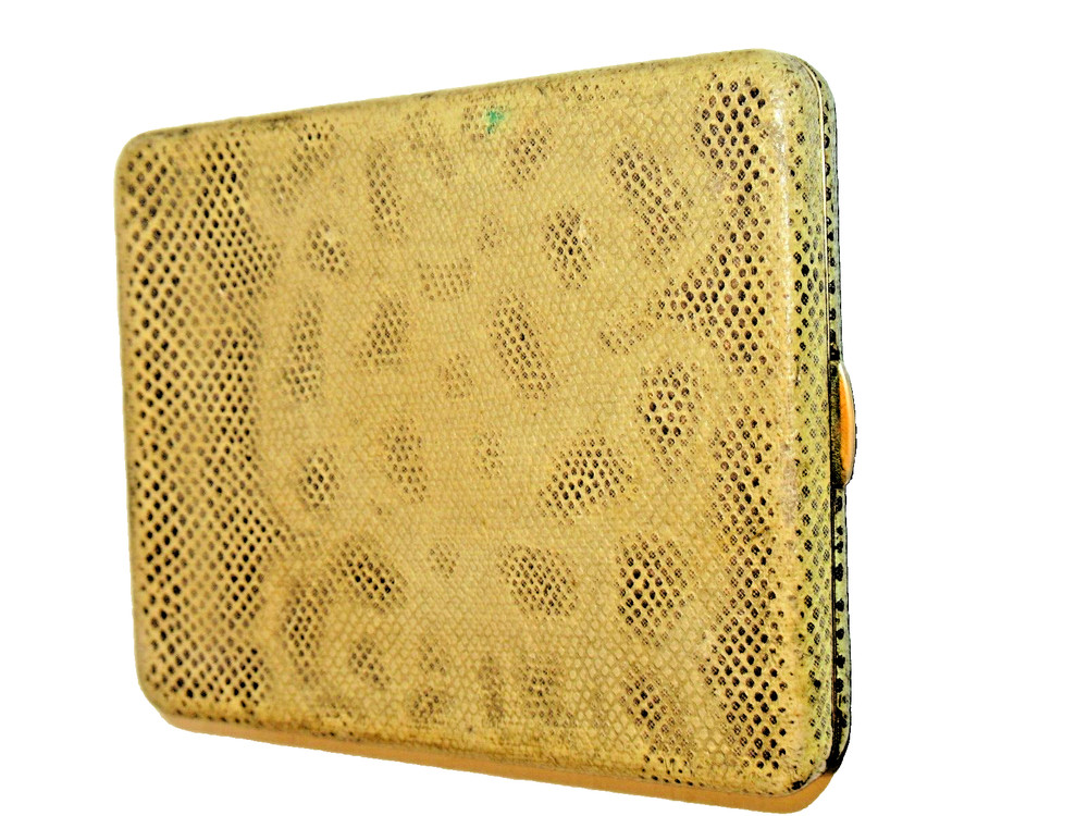 Antique Cigarette Case 1920-30's Tobaccaina Leather Fabric Lined