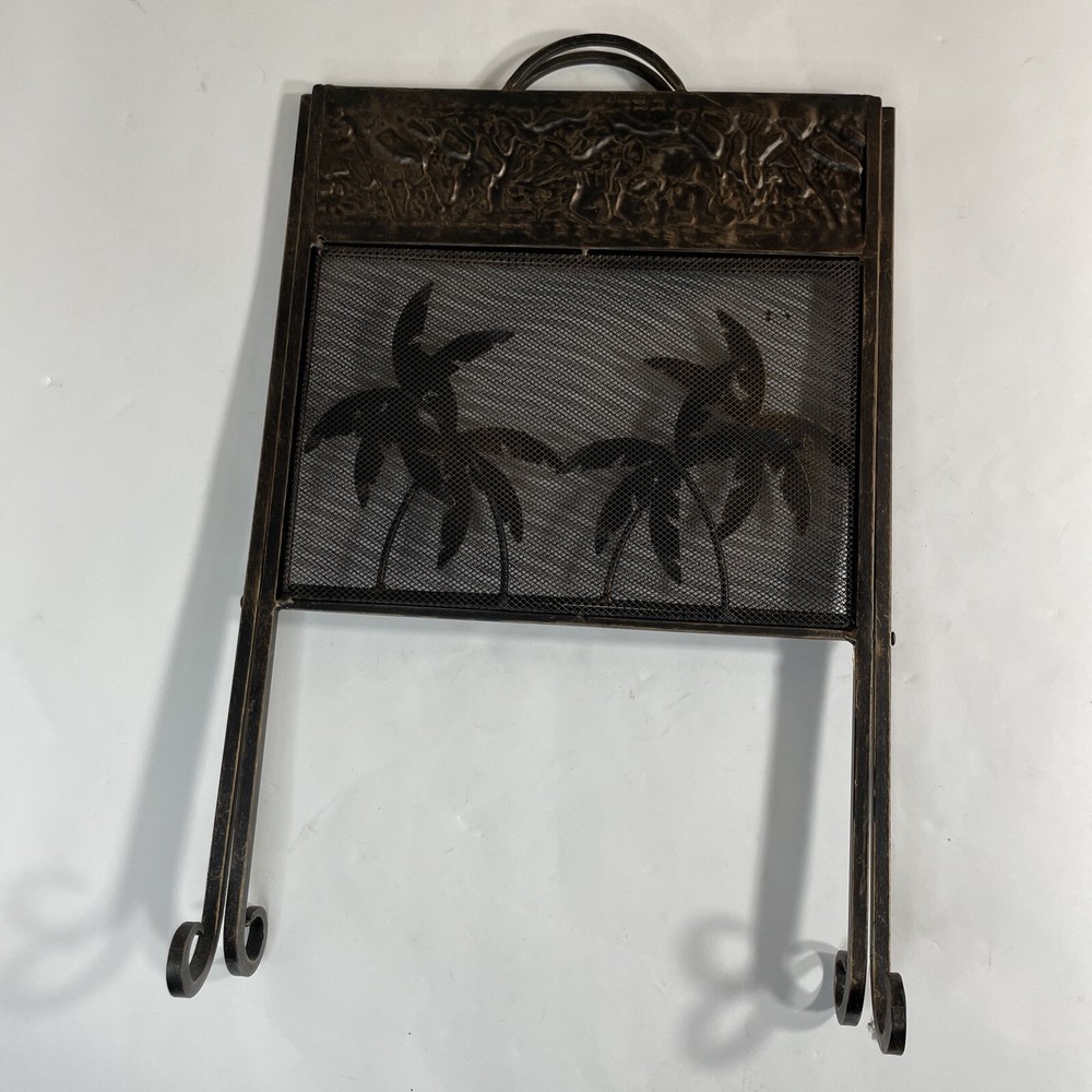 Vintage Mid Century Metal Folding Magazine Rack Elephant Palm Tree Pattern