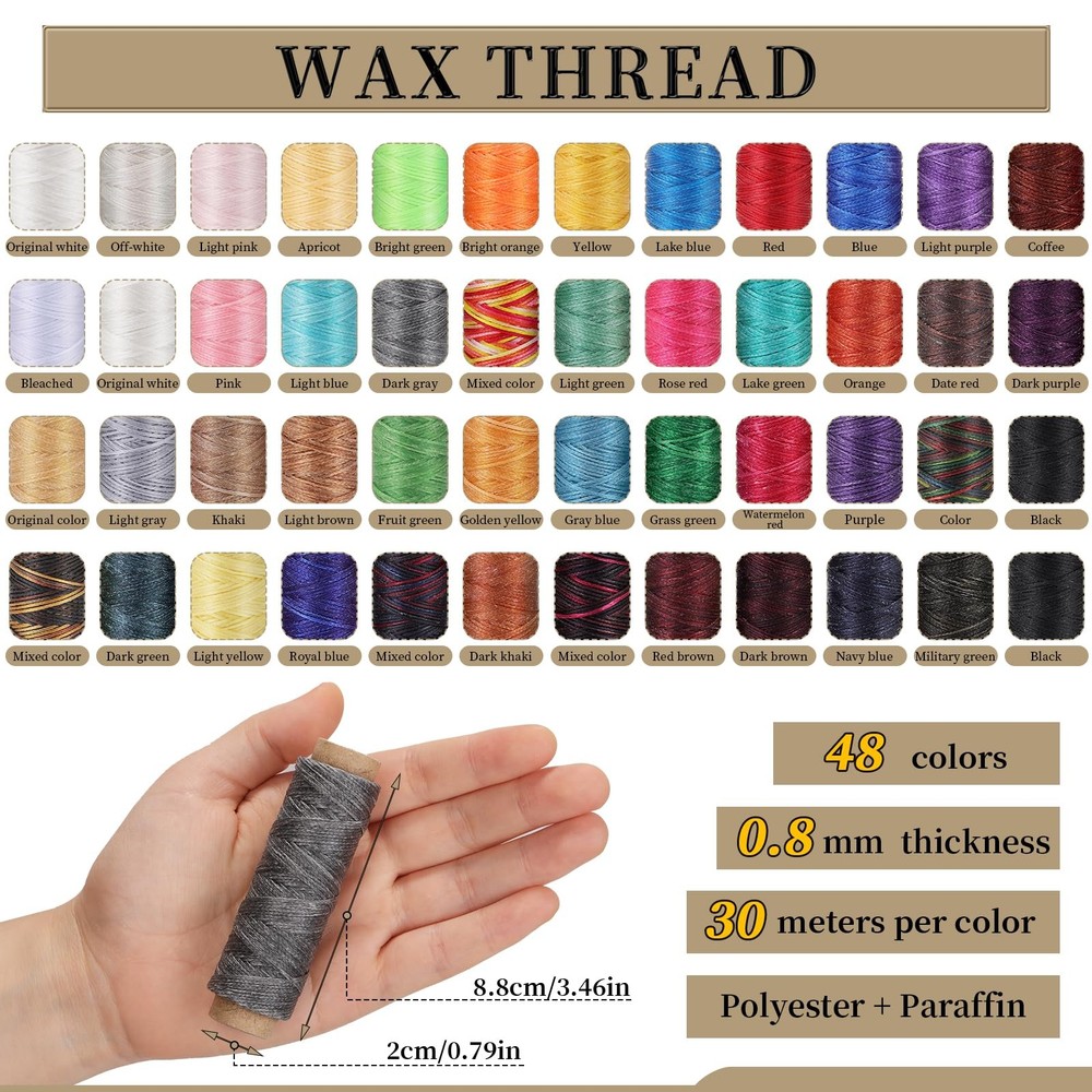 48 Colors Waxed Thread, Leather Thread for Hand Sewing, Book Binding Threads,...