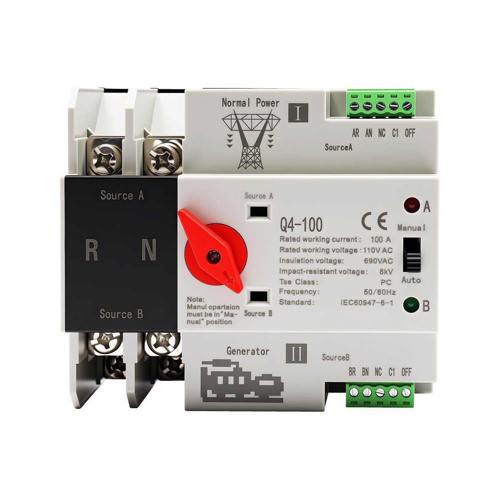 Automatic Transfer Switch Dual Power 100A 2P Power Generator Changeover Switch