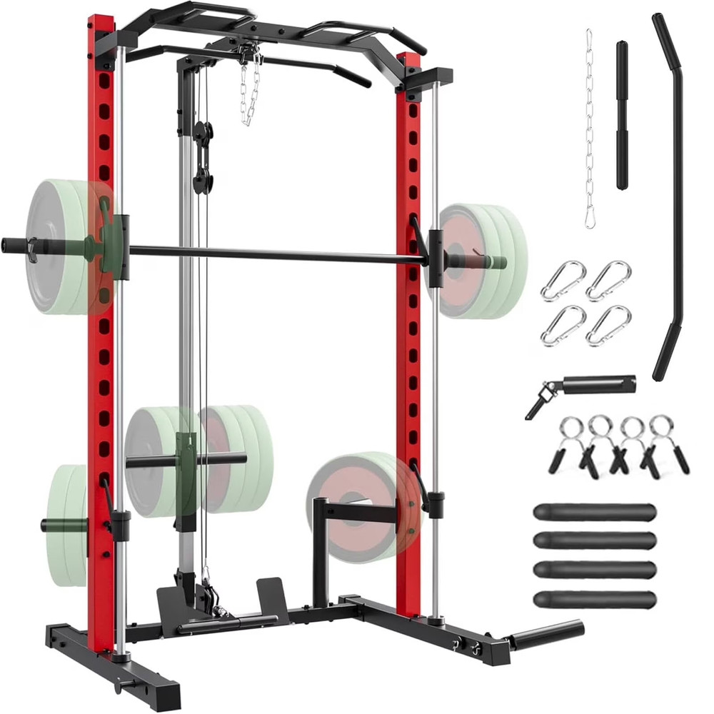 Smith Machine 1400LBS Squat Rack for Home Gym w/ LAT-Pull Down System Power Cage