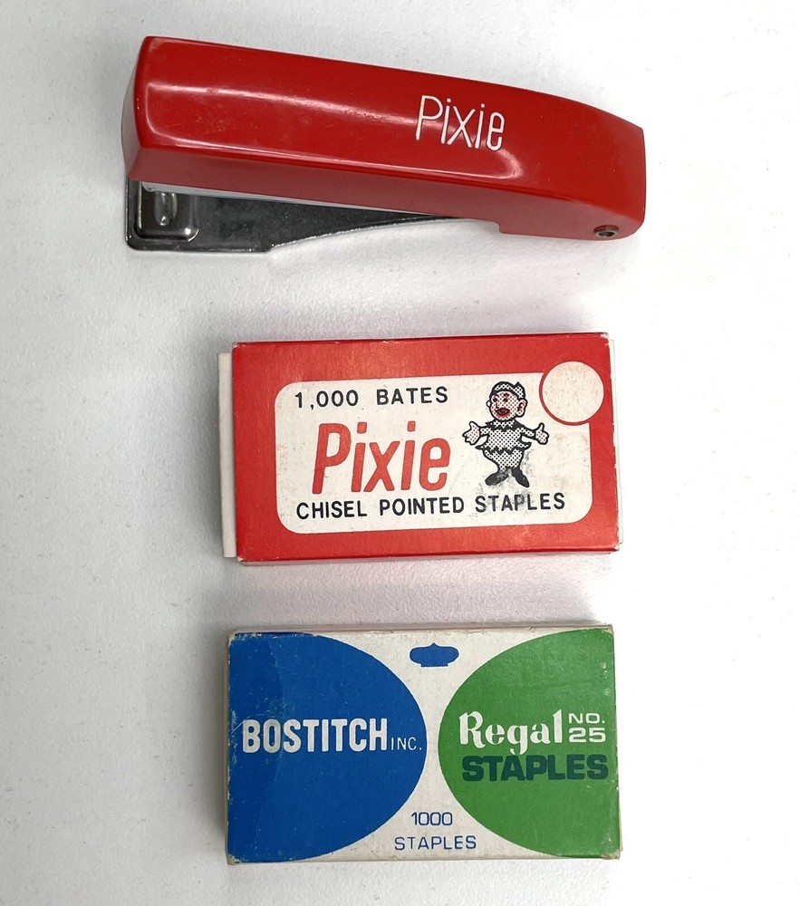 Bates Pocket Pixie Stapler Red with Box of Staples