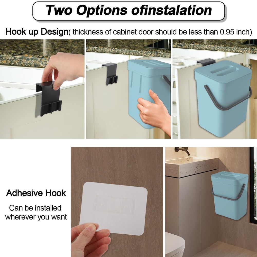 Compost Bin Kitchen, Includes 100 Trash Bags, Hanging Trash Can with Lid, Fea...