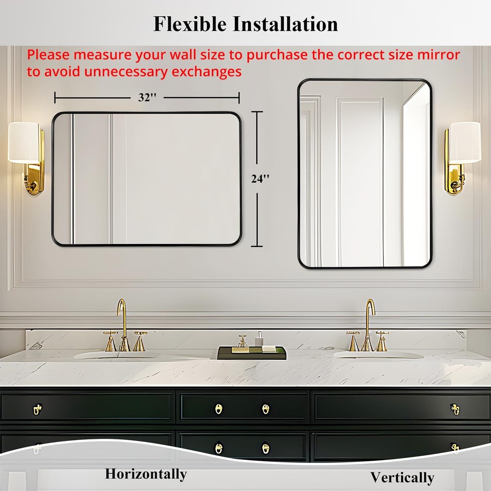 Bathroom Mirror for Over Sink - 24x32 Inch Rectangle Black Framed Mirror for ...